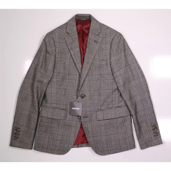 Indochino Custom Made Gray/Black Plaid Wool Fleece 2-Btn Slim Blazer 32S New! - Picture 1 of 6